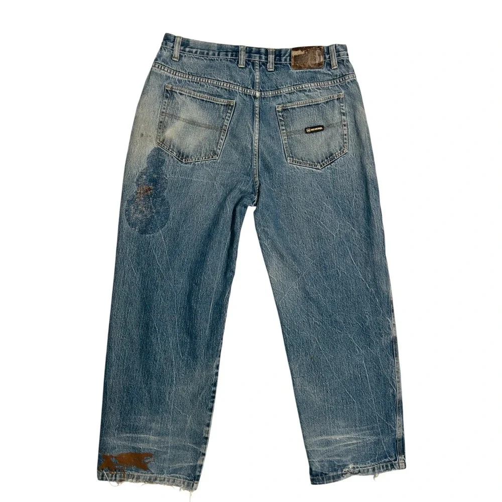 Vintage Reverb Wide Leg‎ Baggy Jeans Mens 38x34 Paint Splatter Stains Distressed